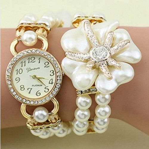 Flowers Double Pearl Bracelet Watch