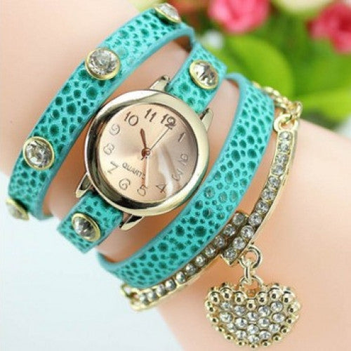 Luxury Heart Pendant Bracelet Wristwatch